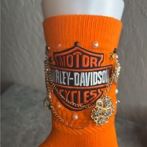 Embellished Harley-Davidson (inspired) Orange Socks with Gold Chain